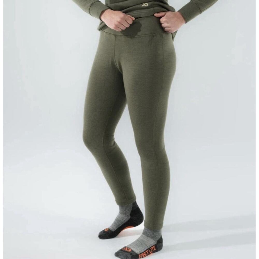 First Lite Long Jane Leggings Women's Large Green Base Layer Furnace Merino Wool